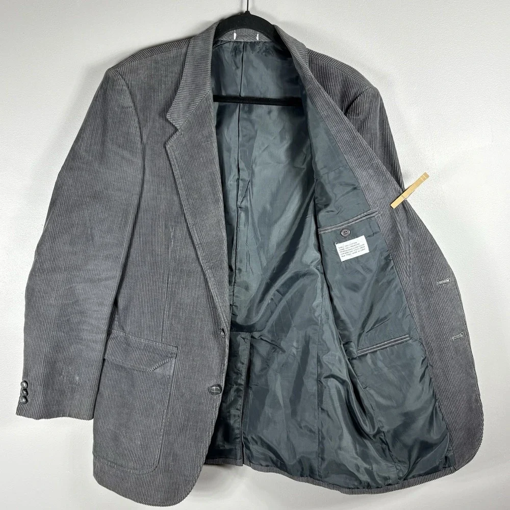 The Mens Store 42L Gray Corduroy Two Button Single Vent Sport Coat Blazer VTG